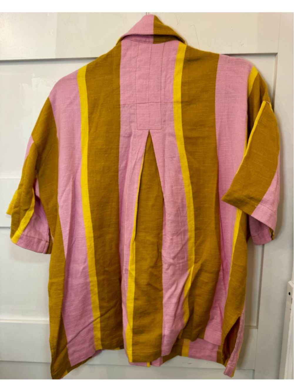 Ace & Jig Womens XS Organic Cotton Camp Shirt Pink Mustard Yellow Stripe Button - Picture 2 of 6